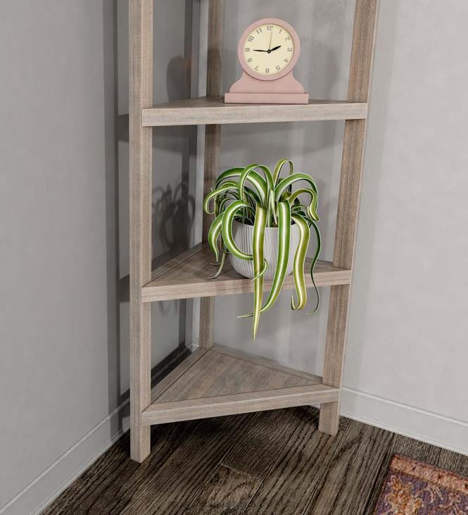 Furniture Plow & Hearth Farmhouse Four-Shelf Corner Bookcase - Washed Gray NFLB2100