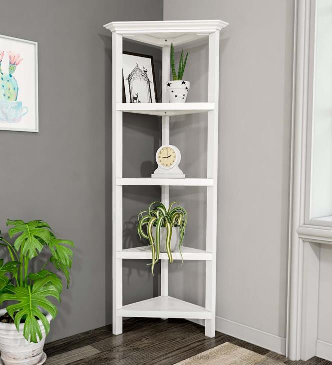 Furniture Plow & Hearth Farmhouse Four-Shelf Corner Bookcase - Washed Gray NFLB2100