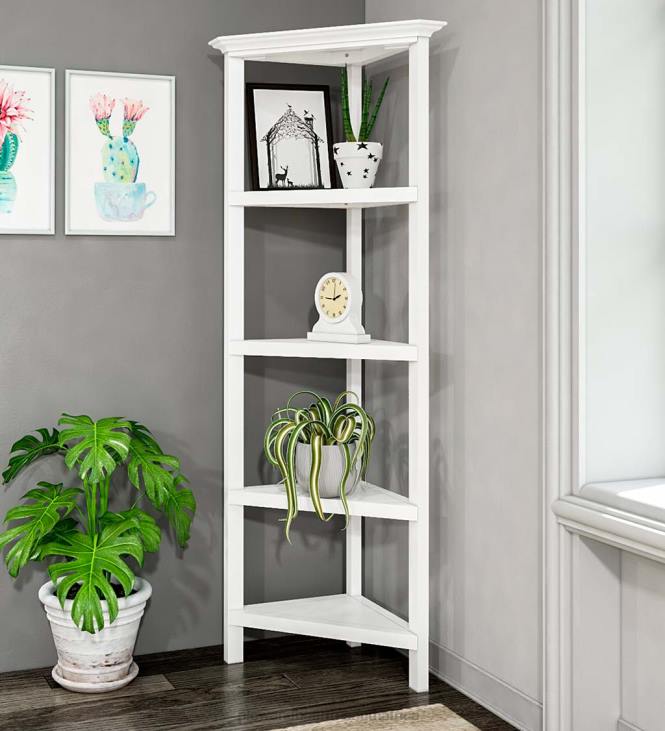 Furniture Plow & Hearth Farmhouse Four-Shelf Corner Bookcase - Washed Gray NFLB2100