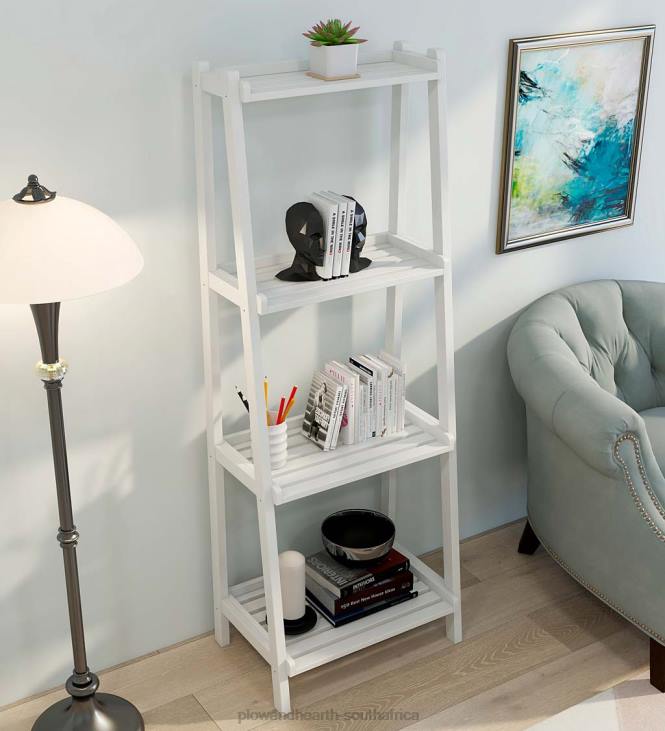 Furniture Plow & Hearth Farmhouse 4-Tier Wooden Leaning Ladder Shelf - White NFLB2119