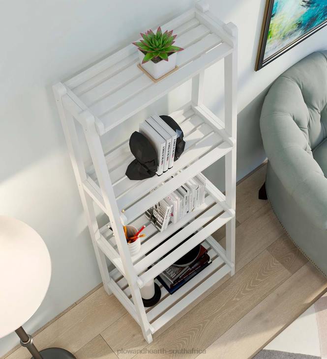 Furniture Plow & Hearth Farmhouse 4-Tier Wooden Leaning Ladder Shelf - White NFLB2119