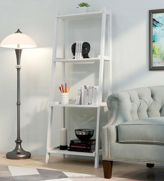 Furniture Plow & Hearth Farmhouse 4-Tier Wooden Leaning Ladder Shelf - White NFLB2119