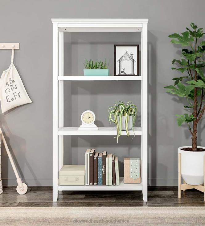 Furniture Plow & Hearth Farmhouse Three-Shelf Tall Bookcase Storage Rack - Washed Gray NFLB2118