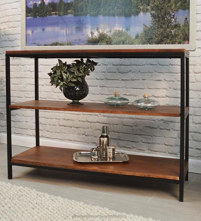 Furniture Plow & Hearth 30High Three-Shelf Wood and Metal Bookcase/Console - Chestnut NFLB1995