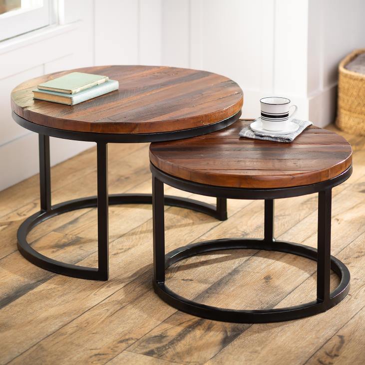Furniture Plow & Hearth Allegheny Reclaimed Wood Round Nesting Tables, Set of 2 NFLB1982