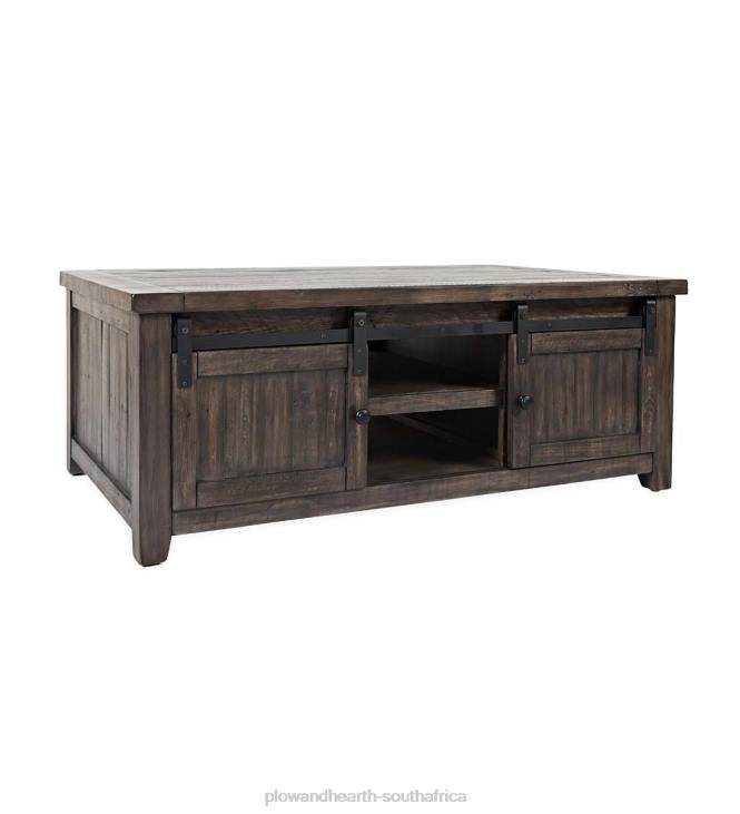 Furniture Plow & Hearth Cape Charles Reclaimed Barnwood Coffee/Cocktail Table with Sliding Barn Doors - Barnwood NFLB2018