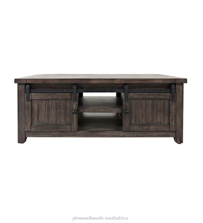 Furniture Plow & Hearth Cape Charles Reclaimed Barnwood Coffee/Cocktail Table with Sliding Barn Doors - Barnwood NFLB2018