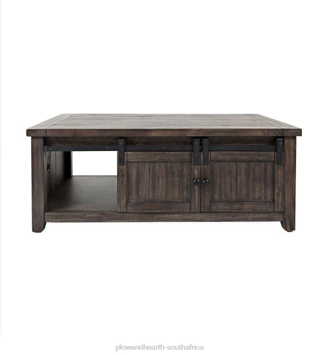 Furniture Plow & Hearth Cape Charles Reclaimed Barnwood Coffee/Cocktail Table with Sliding Barn Doors - Barnwood NFLB2018