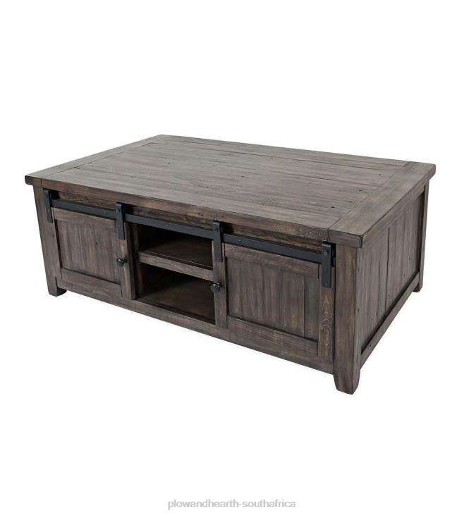 Furniture Plow & Hearth Cape Charles Reclaimed Barnwood Coffee/Cocktail Table with Sliding Barn Doors - Barnwood NFLB2018