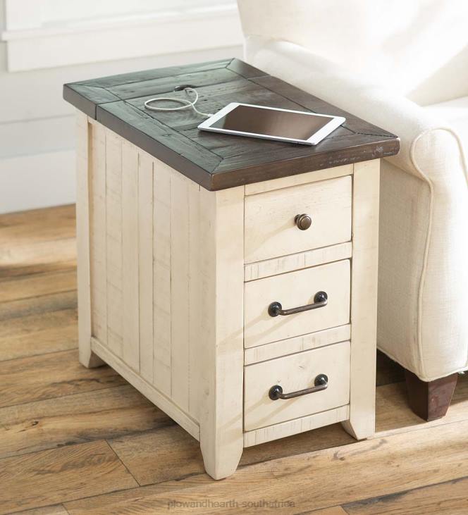 Furniture Plow & Hearth Cape Charles Reclaimed Wood Power Station Side Table with USB Ports - White NFLB1987