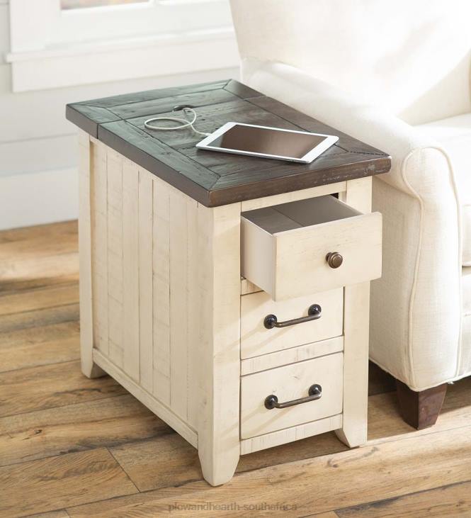 Furniture Plow & Hearth Cape Charles Reclaimed Wood Power Station Side Table with USB Ports - White NFLB1987
