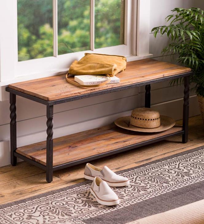 Furniture Plow & Hearth Deep Creek Bench/Table with Metal Frame and Rustic Wood NFLB1975