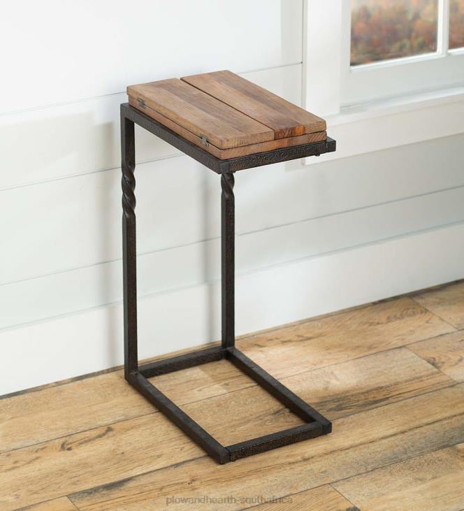 Furniture Plow & Hearth Deep Creek Rustic Pull-Up Table with Fold-Out Leaves in Wood and Metal NFLB1972