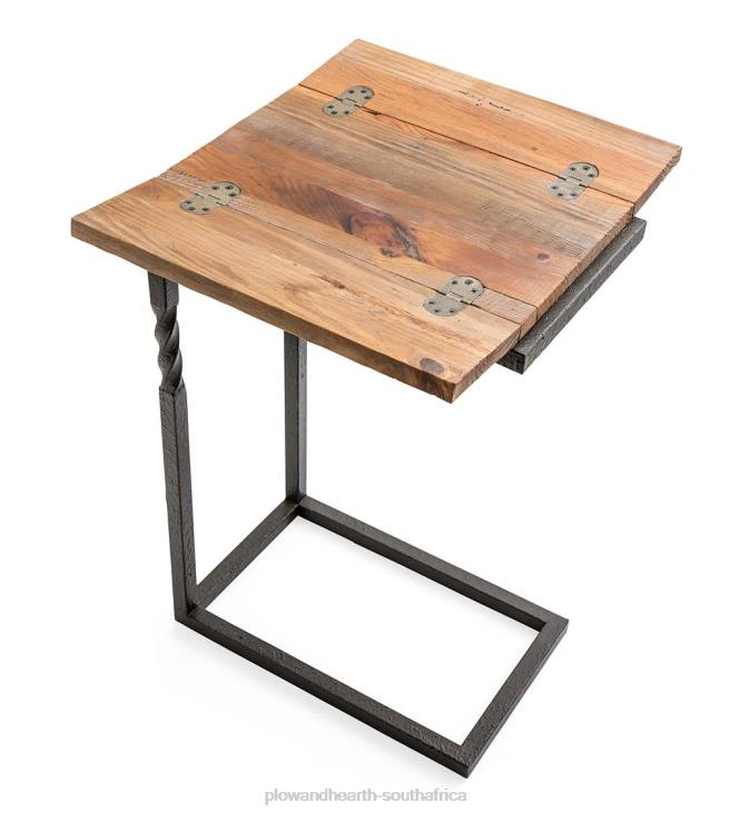 Furniture Plow & Hearth Deep Creek Rustic Pull-Up Table with Fold-Out Leaves in Wood and Metal NFLB1972