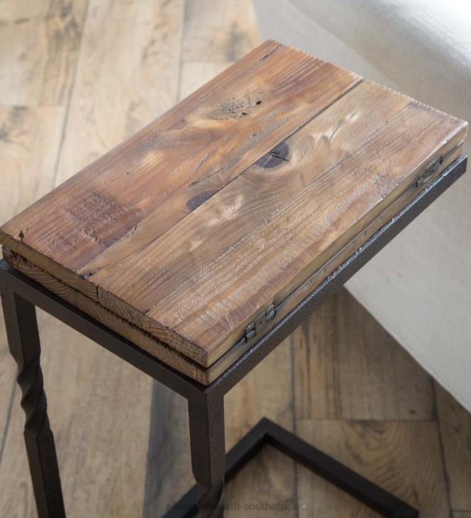 Furniture Plow & Hearth Deep Creek Rustic Pull-Up Table with Fold-Out Leaves in Wood and Metal NFLB1972