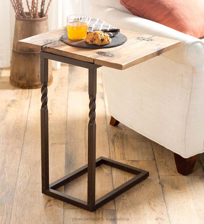 Furniture Plow & Hearth Deep Creek Rustic Pull-Up Table with Fold-Out Leaves in Wood and Metal NFLB1972