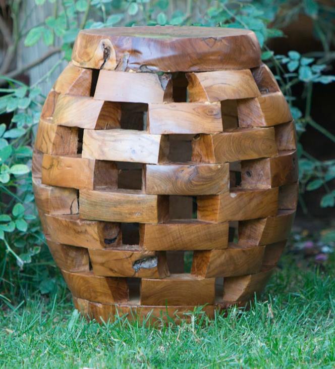 Furniture Plow & Hearth Habini Teak Oval Puzzle Stool NFLB2005