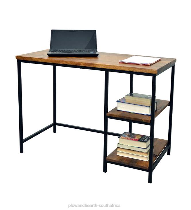 Furniture Plow & Hearth Industrial-Style Wood and Metal Desk with Shelves - Chestnut NFLB2021