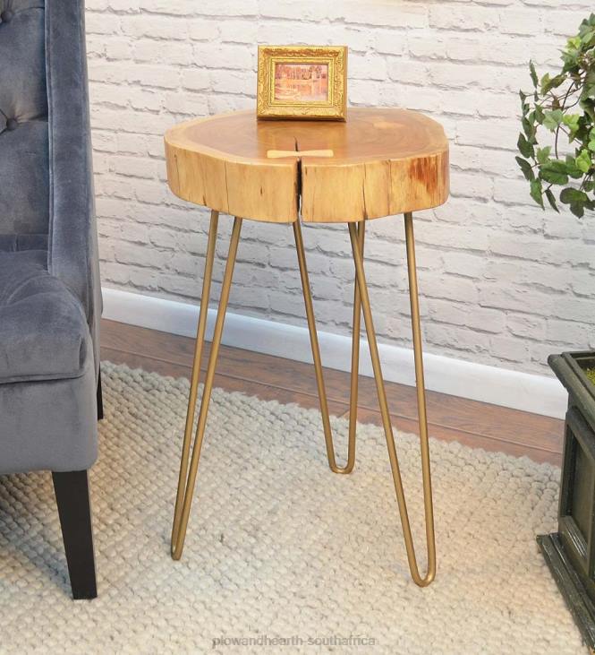 Furniture Plow & Hearth Live Edge Acacia Wood Accent Table with Hairpin Legs - Gold NFLB2000