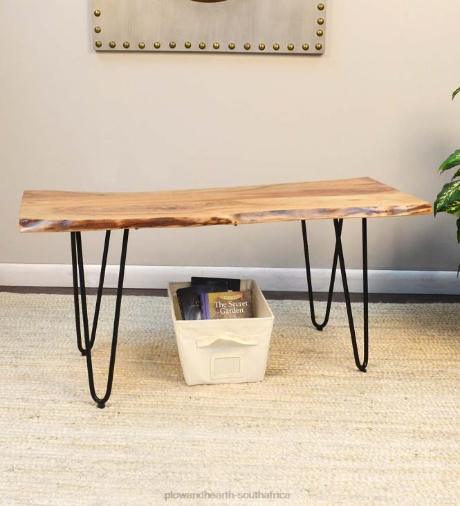 Furniture Plow & Hearth Live Edge Acacia Wood Bench/Table with Hairpin Legs - Black NFLB2011