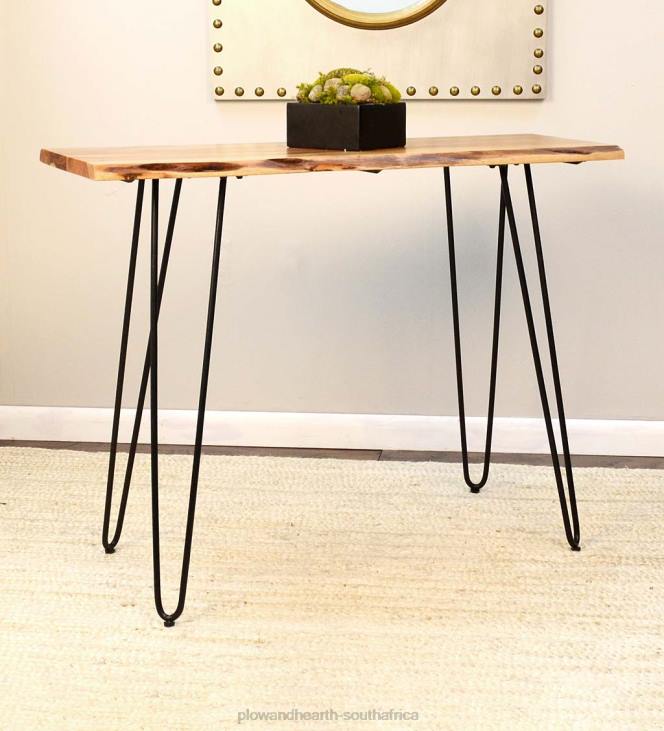 Furniture Plow & Hearth Live Edge Acacia Wood Console Table with Hairpin Legs - Black NFLB2006