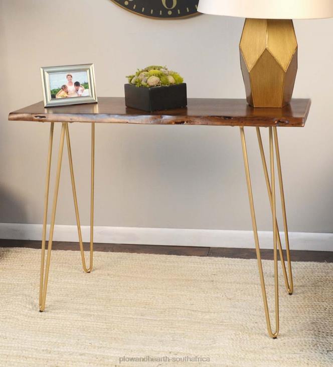 Furniture Plow & Hearth Live Edge Acacia Wood Console Table with Hairpin Legs - Black NFLB2006