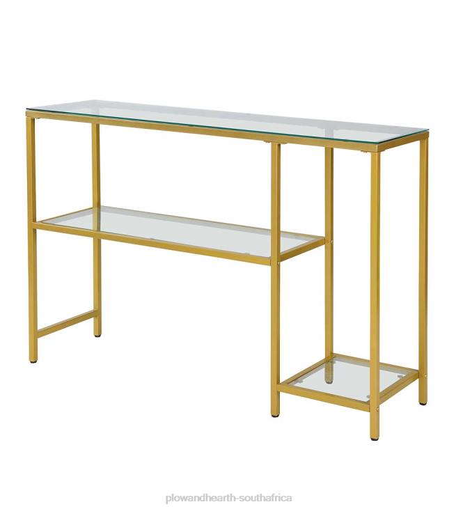 Furniture Plow & Hearth Multi-Functional Tempered Glass Console Table with Shelves - Gold NFLB2007