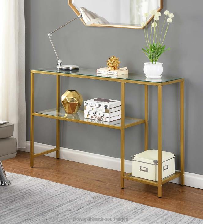 Furniture Plow & Hearth Multi-Functional Tempered Glass Console Table with Shelves - Gold NFLB2007