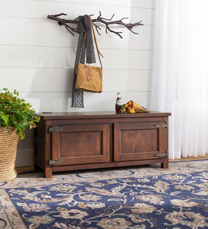 Furniture Plow & Hearth Portland Ice Box Wood Coffee Table/Bench with Replica Hardware - Walnut NFLB1984
