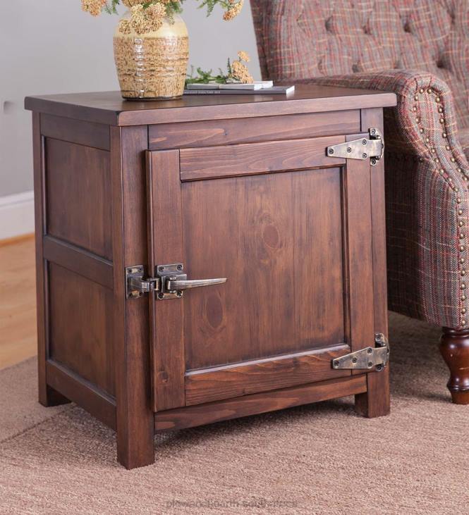 Furniture Plow & Hearth Portland Ice Box Wood Storage Side Table with Replica Hardware - Walnut NFLB1976