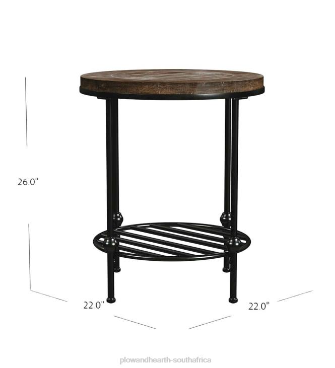 Furniture Plow & Hearth Round Pine-Top End Table with Spoke Shelf NFLB1989