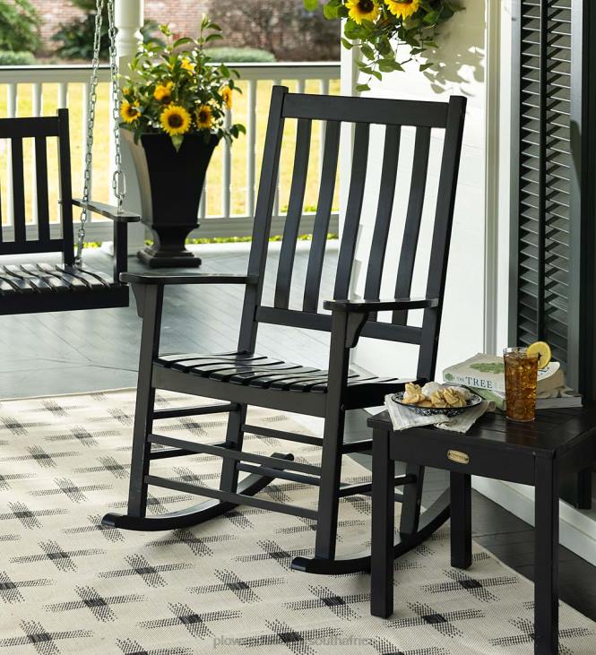 Furniture Plow & Hearth Slatted Wood Rocking Chair - Black Paint NFLB3255
