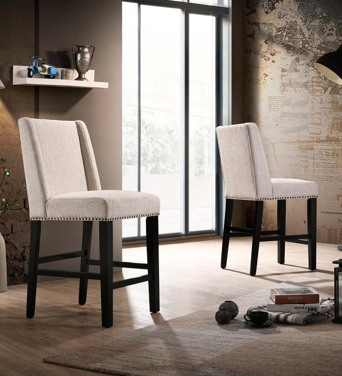 Furniture Plow & Hearth Upholstered Chair-Style 24Counter Stools, Set of 2 - Charcoal Gray/Espresso NFLB2038