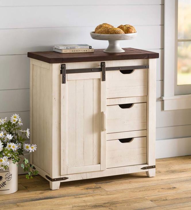 Furniture Plow & Hearth Cape Charles Barn Door Wood Storage Cabinet - White NFLB2082