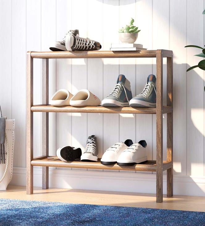 Furniture Plow & Hearth Farmhouse Three-Shelf Console Bookcase Storage Rack - Antique Chestnut NFLB2090