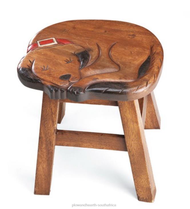 Furniture Plow & Hearth Carved Acacia Pet Footstool - Cat NFLB2093