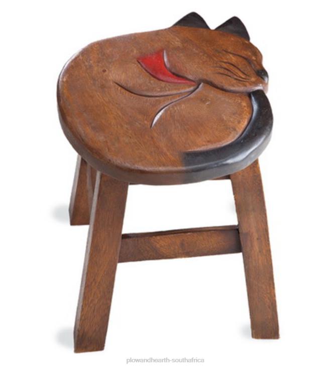 Furniture Plow & Hearth Carved Acacia Pet Footstool - Cat NFLB2093