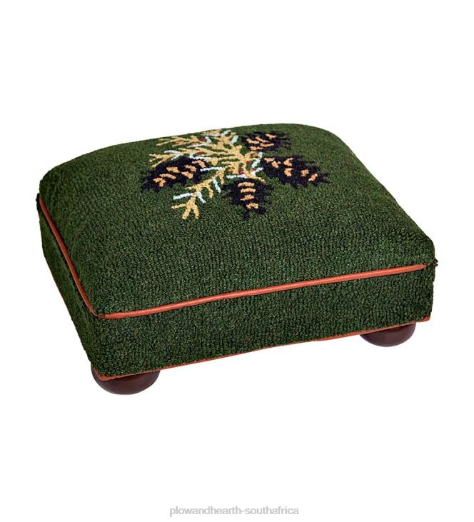 Furniture Plow & Hearth Pine Cone Hand-Hooked Wool Footstool NFLB2096