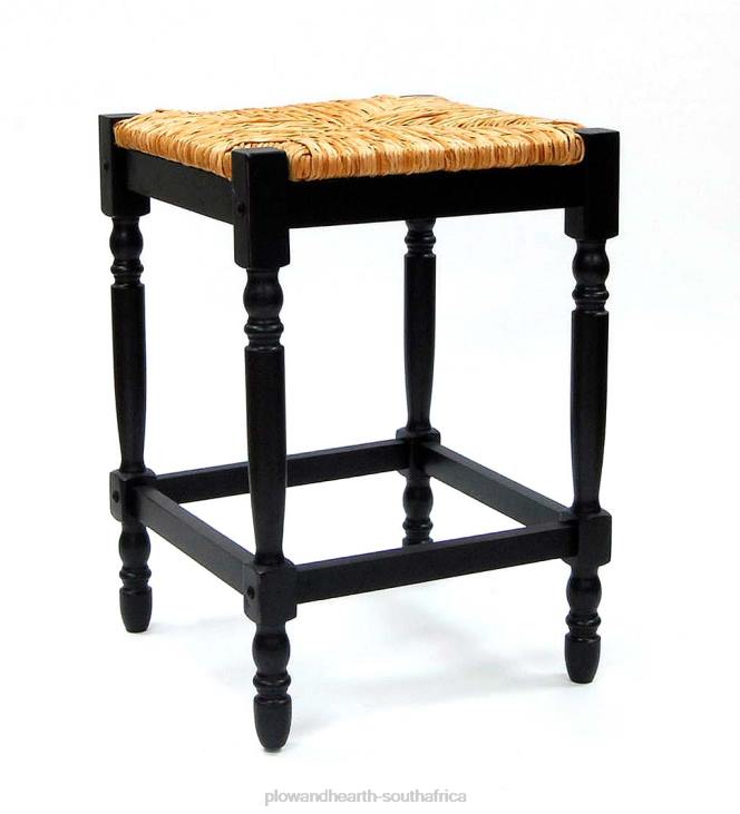 Furniture Plow & Hearth 24 -High Counter Stool with Handwoven Rush Seat - Antique Black NFLB2041