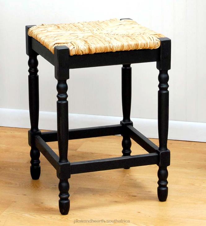 Furniture Plow & Hearth 24 -High Counter Stool with Handwoven Rush Seat - Antique Black NFLB2041