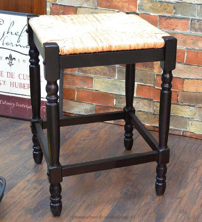 Furniture Plow & Hearth 24 -High Counter Stool with Handwoven Rush Seat - Antique Black NFLB2041