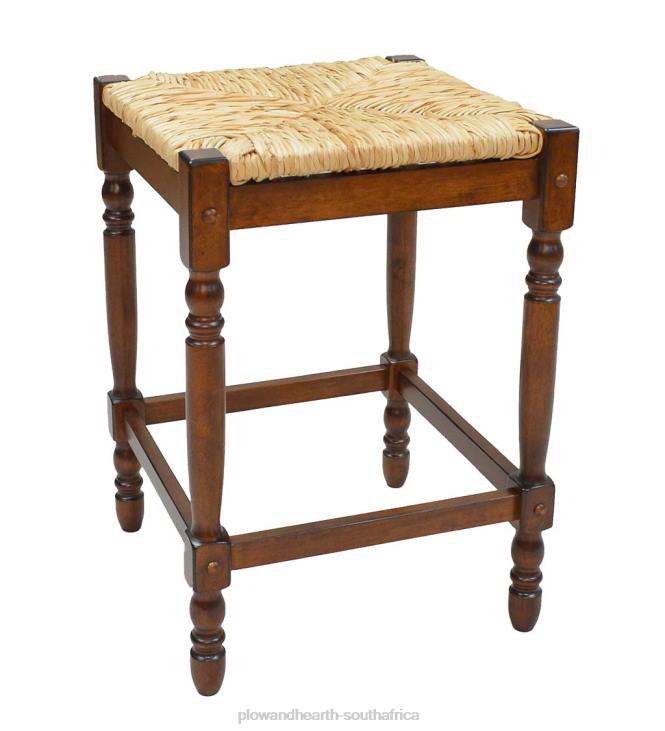 Furniture Plow & Hearth 24 -High Counter Stool with Handwoven Rush Seat - Antique Black NFLB2041