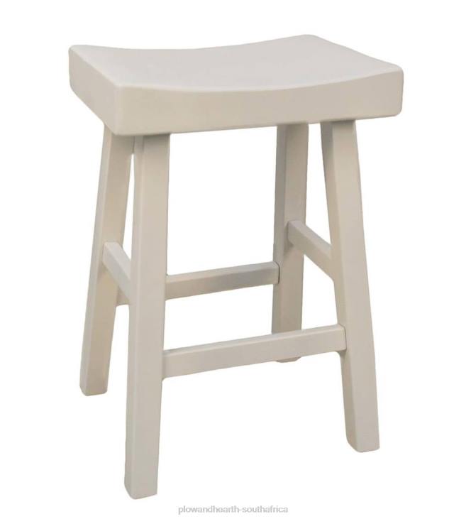 Furniture Plow & Hearth 25Wood Saddle Counter Stool - Antique White NFLB2050