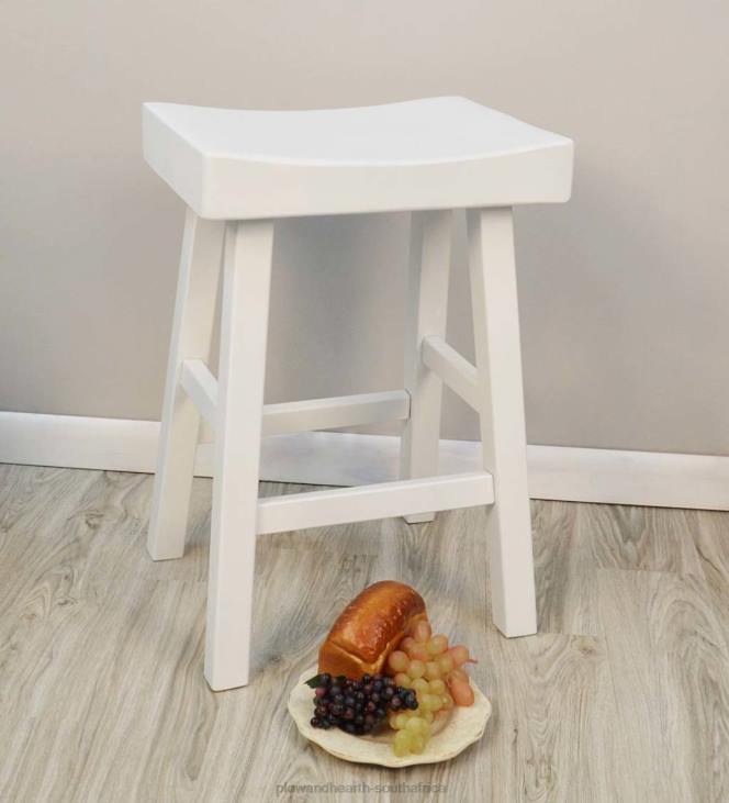 Furniture Plow & Hearth 25Wood Saddle Counter Stool - Antique White NFLB2050