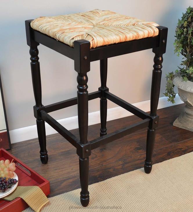 Furniture Plow & Hearth 29 -High Counter Stool with Handwoven Rush Seat - Chestnut NFLB2046