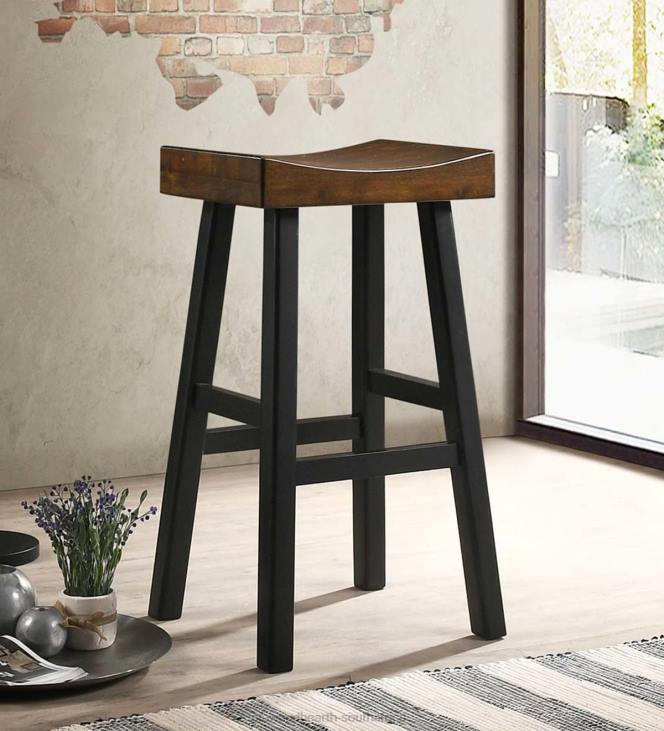 Furniture Plow & Hearth 30Wood Saddle Bar Stool - Antique White NFLB2039