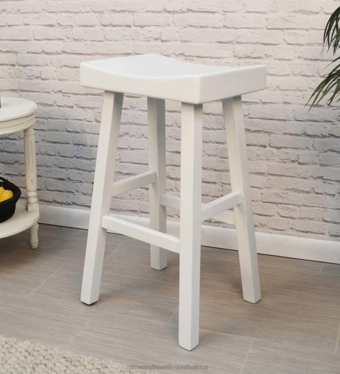 Furniture Plow & Hearth 30Wood Saddle Bar Stool - Antique White NFLB2039