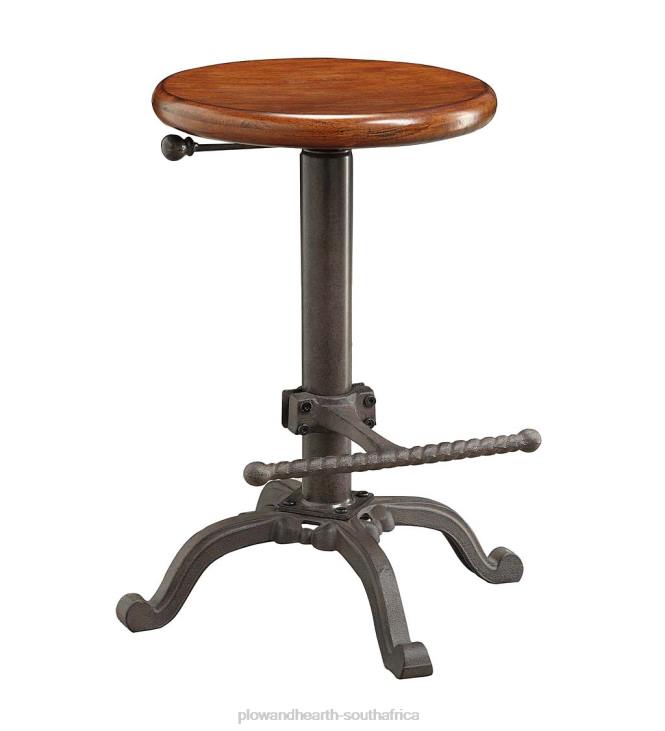 Furniture Plow & Hearth Industrial-Style Adjustable-Height Wood and Metal Stool - Chestnut NFLB2044