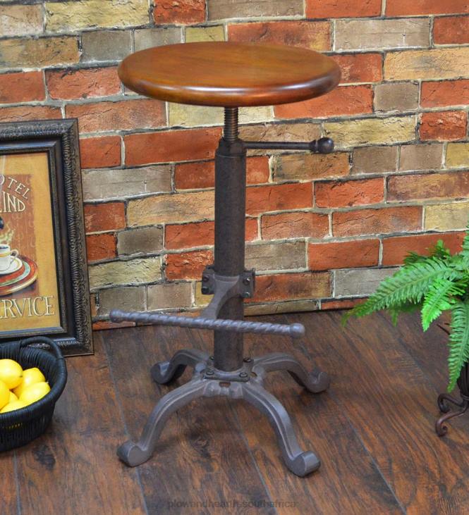 Furniture Plow & Hearth Industrial-Style Adjustable-Height Wood and Metal Stool - Chestnut NFLB2044
