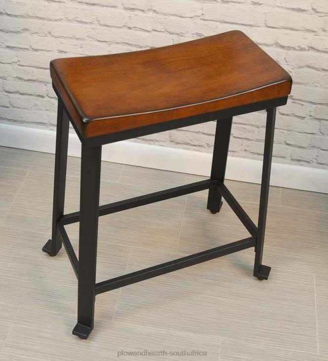 Furniture Plow & Hearth Wood and Metal Saddle Seat Stool - Chestnut NFLB2053